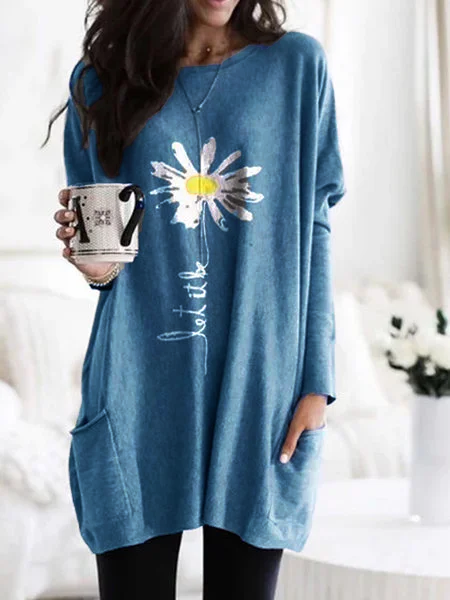 Loose Cotton Blends Long Sleeve Top