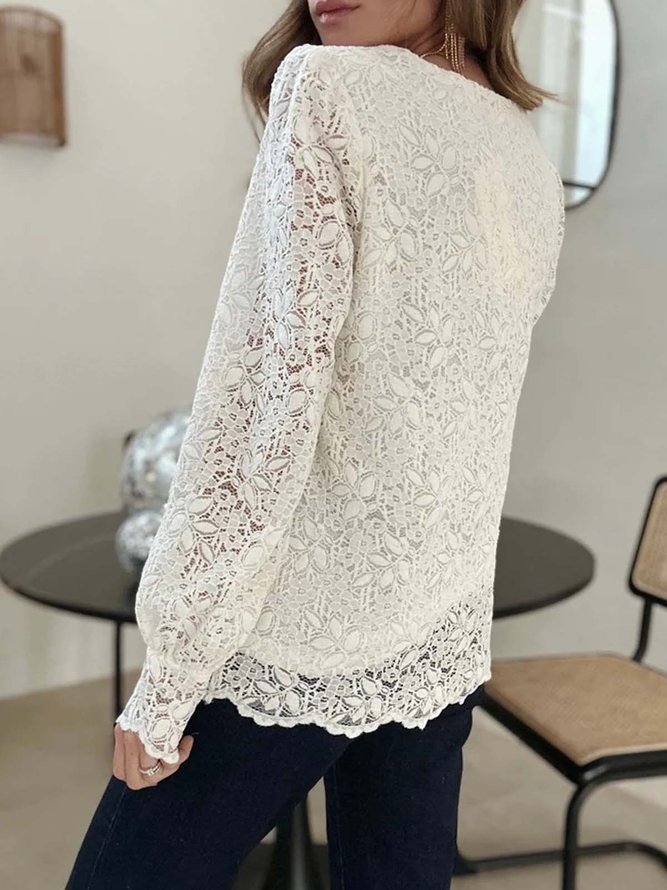 Lace Floral Spring Loose Casual Buttoned Blouse