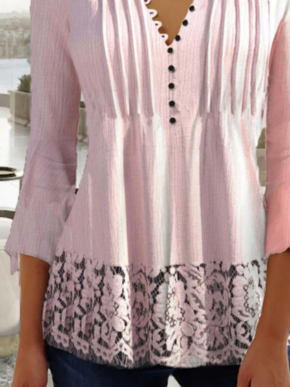 Plain Casual Lace Regular Fit Top