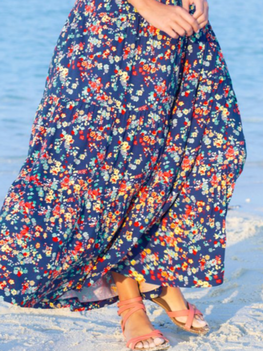 Crew Neck Casual Floral Loose Dress
