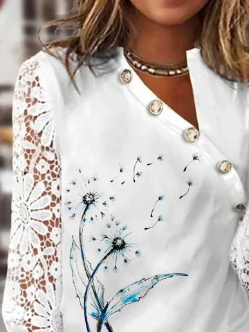 Buttoned Lace Casual Dandelion Top