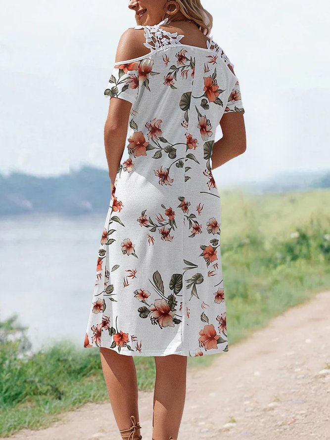 Floral Lace-Accent Cutout Midi Dress