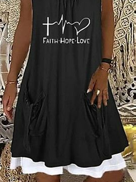 Text Letters Loose Casual Crew Neck Dress
