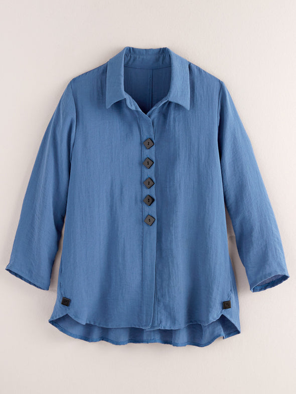 Shirt Collar Casual Cotton-Blend Plain Blouse