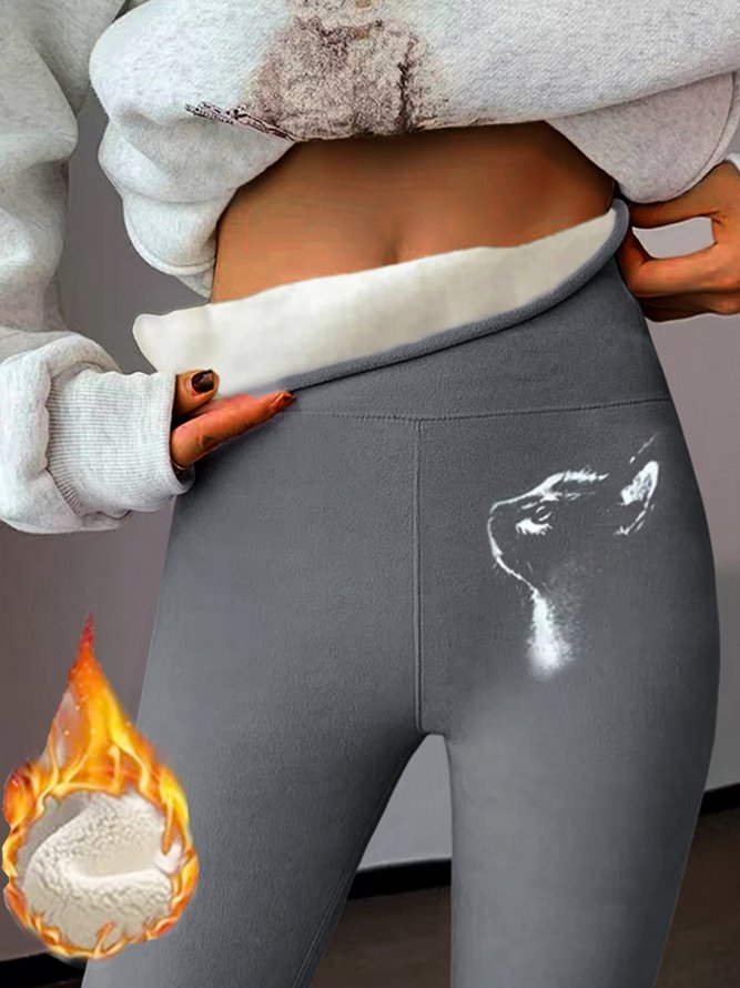 Casual Fluff/Granular Fleece Lined Cat High Waist Athletic Tummy Control Stretch Workout Leggings