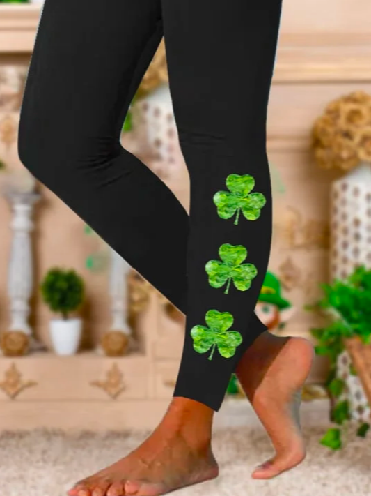 St. Patrick's Day Four-Leaf Clover Tight Boho Leggings