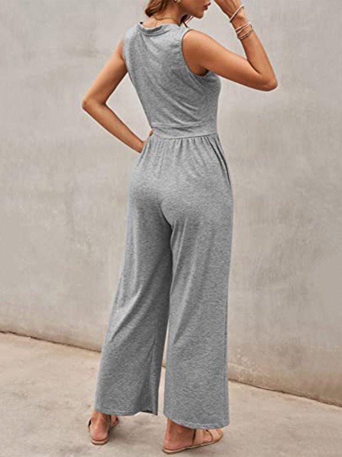 Plain Casual Knitted Crew Neck Jumpsuit & Romper