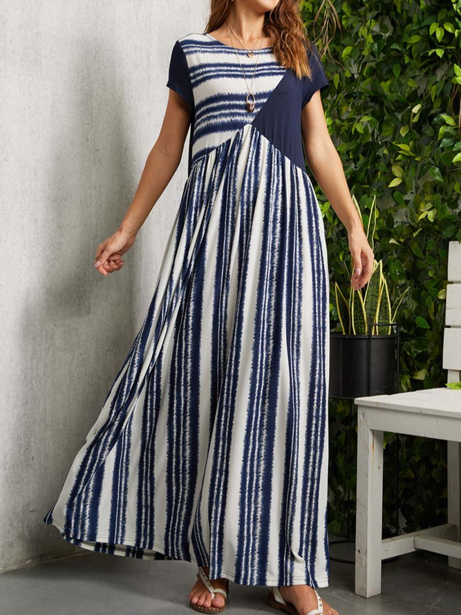 Striped Casual Regular Fit Cotton-Blend Dress