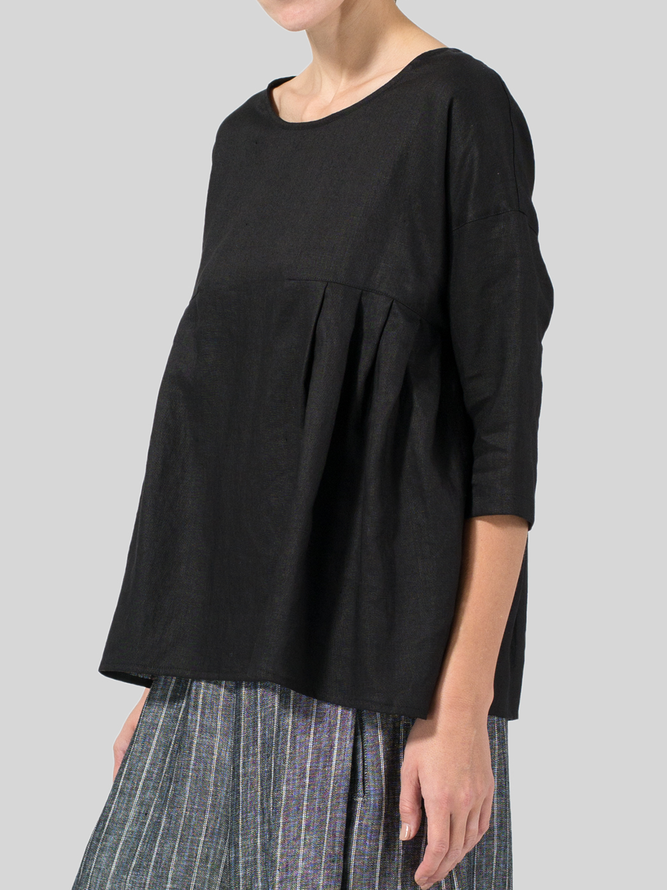 Cotton And Linen Casual Plain Loose Two-Piece Set