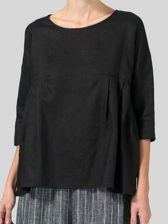 Cotton And Linen Casual Plain Loose Two-Piece Set