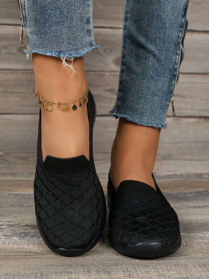 Women's Plaid Slip On Sports Flyknit Sneakers