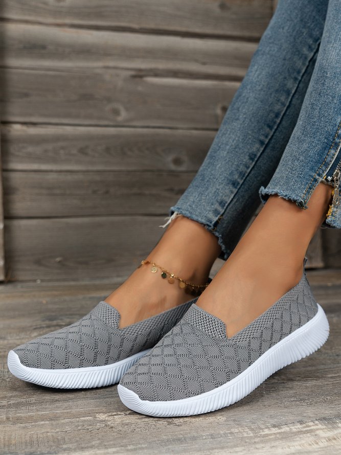 Women's Plaid Slip On Sports Flyknit Sneakers