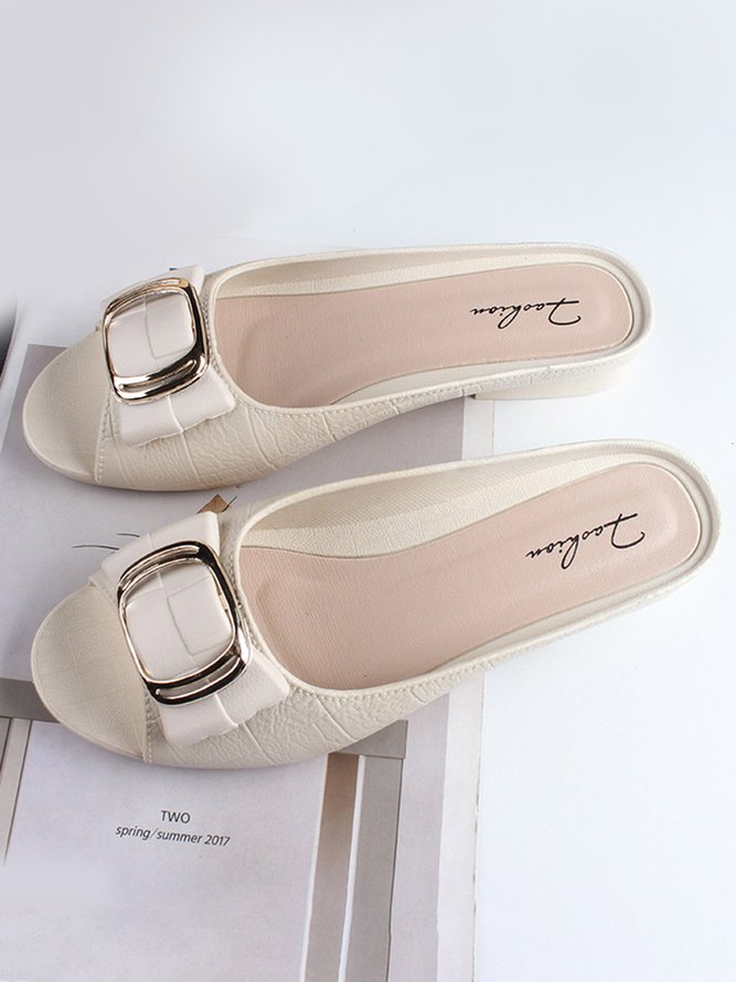 Soft and Comfortable Fashion Square Buckle Casual Chunky Heel Half Slippers