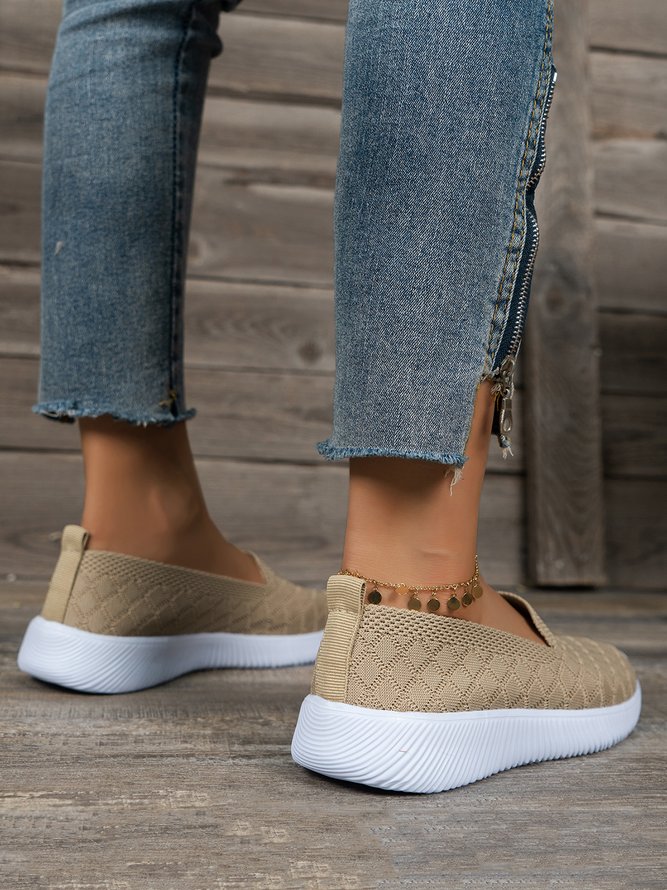 Women's Plaid Slip On Sports Flyknit Sneakers