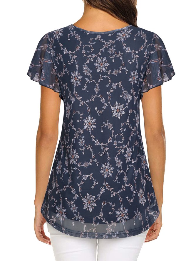 Elegant Ruffled Sleeves Floral Top