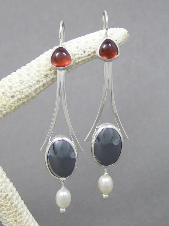 Vintage Gemstone Pearl Earrings Ethnic Jewelry