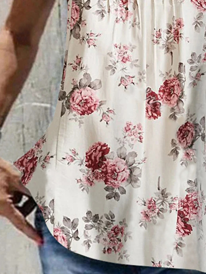Ruched Casual Floral Shirt