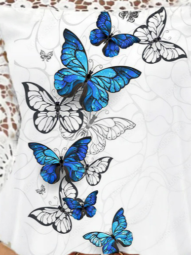 Casual Crew Neck Butterfly T-Shirt