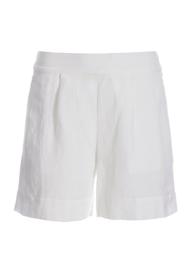 Summer White Elastic Waist Casual Cotton And Linen Shorts