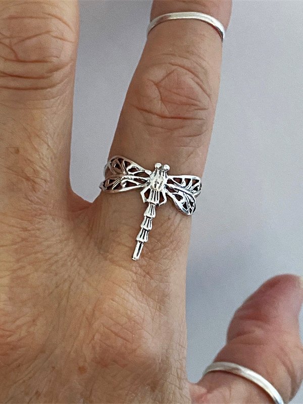 Ethnic Wind Dragonfly Pattern Hollow Open Ring Vintage Holiday Jewelry