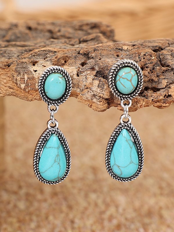 Ethnic Vintage Natural Turquoise Earrings Vacation Beach Everyday Jewelry