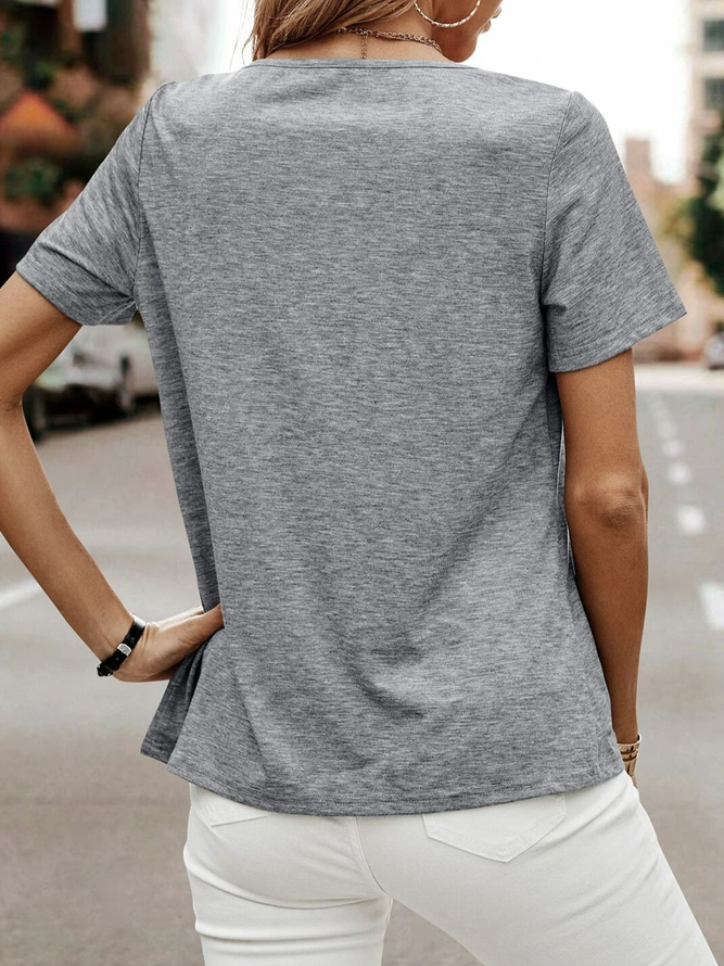 Plain Casual Button Loose Short Sleeve Summer T-Shirt
