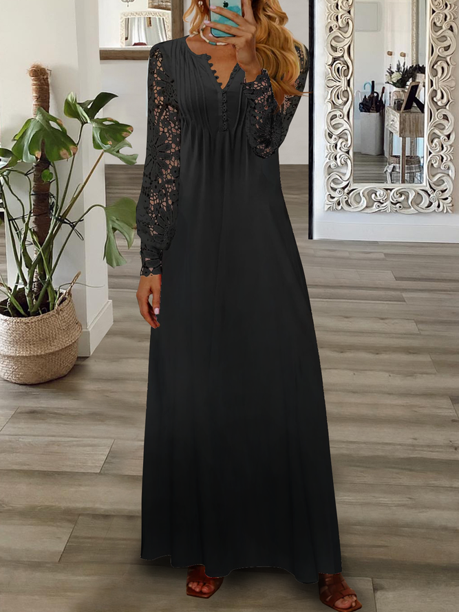 Loose Casual Half Open Collar Lace Dress