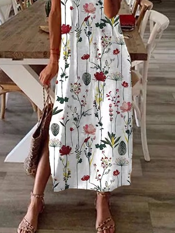 Loose Floral Casual Crew Neck Dress