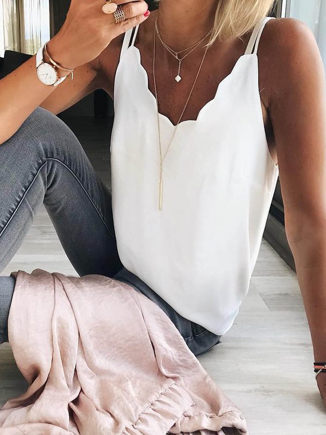 Women Casual Plain Sleeveless Loose Cami Top