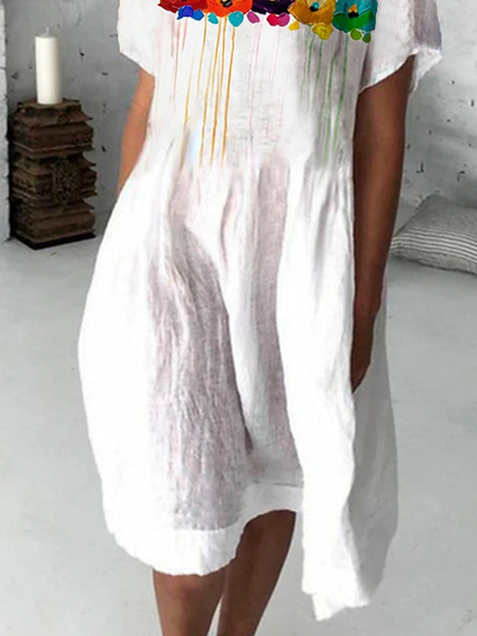 Women Casual Floral Summer Crew Neck Midi Dress