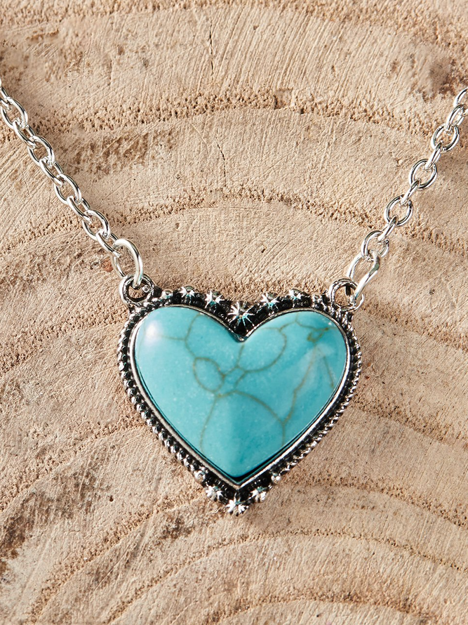 Women All Season West Style Heart/Cordate Crystal Commuting Natural Stone Turquoise Standard Pendant Necklaces Necklace