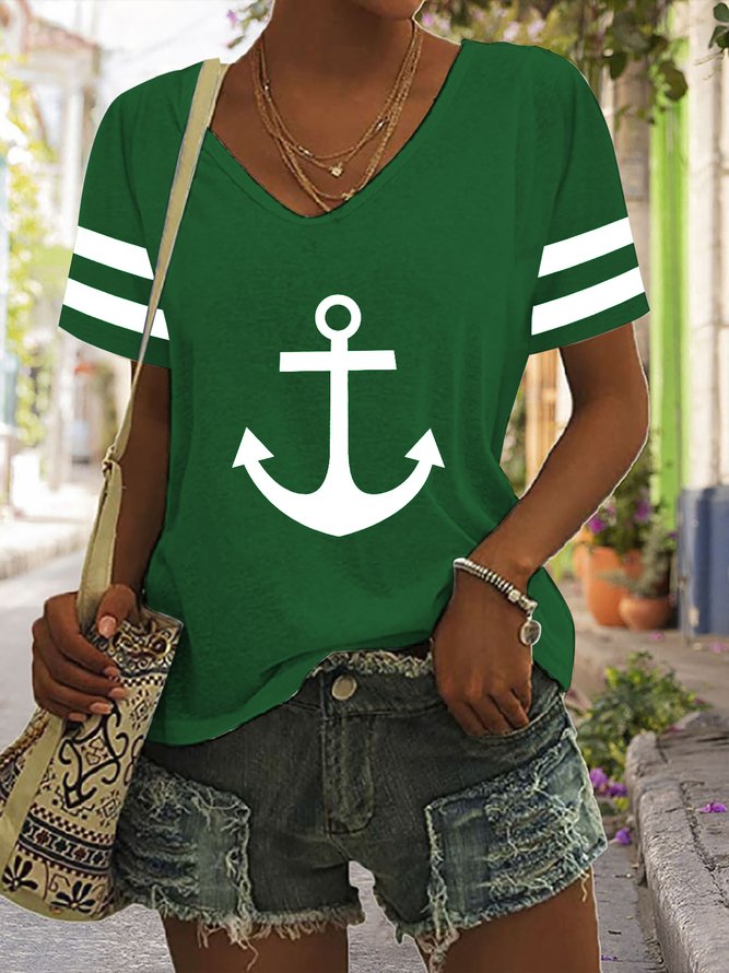 Sea Casual V Neck Anchor T-Shirt