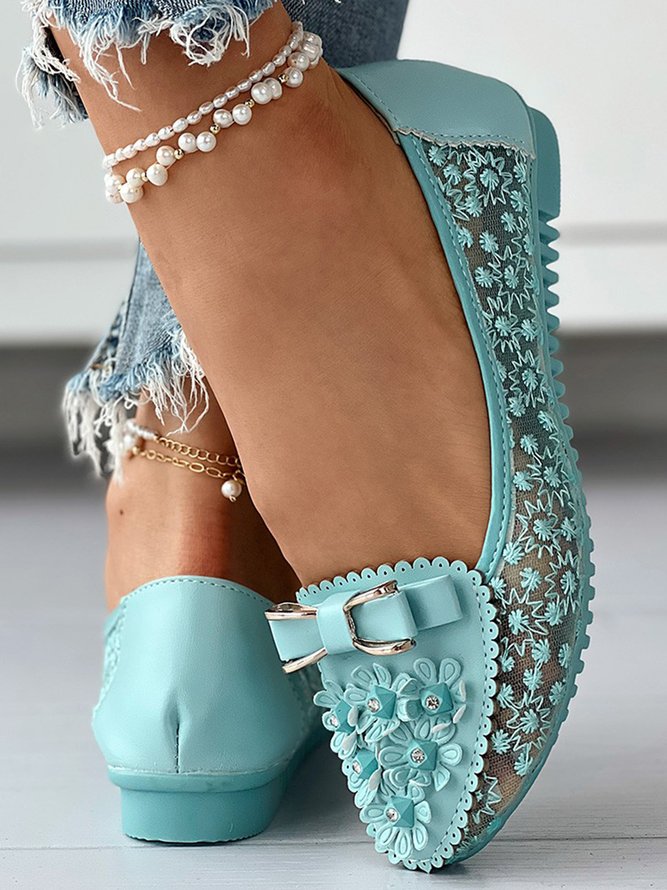 Elegant Applique Bowknot Decor Lace Split Joint Flat Shoes
