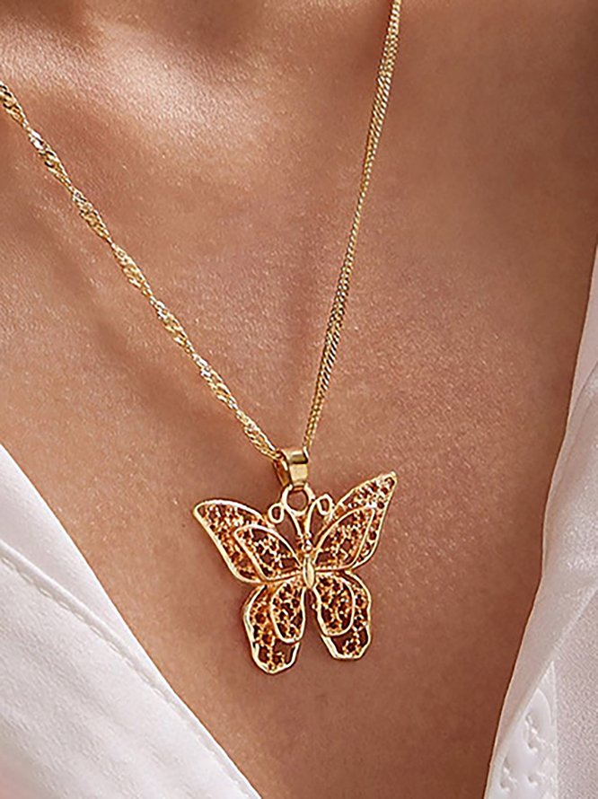 Metal 3D Hollow Butterfly Pendant Necklace Everyday Versatile Women's Jewelry