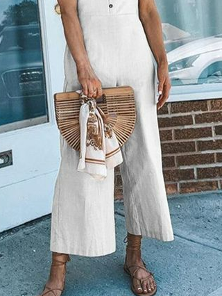 V Neck Plain  Casual Jumpsuit