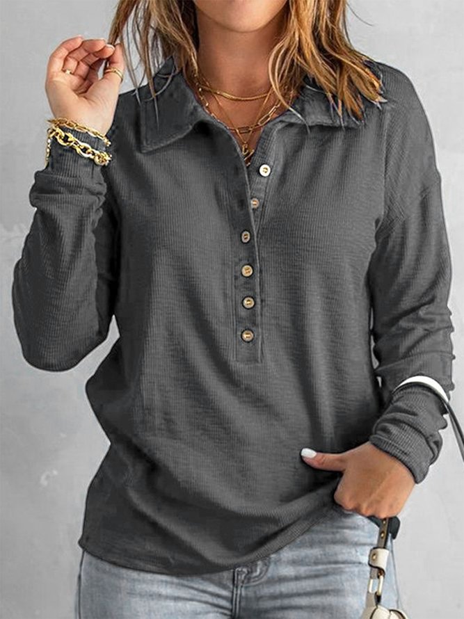 Women Solid Loose Button Down Casual V Neck Hoodie