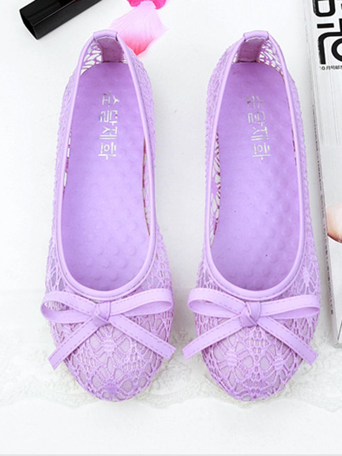 Elegant Hollow out Lace Bowknot Front Flat Shoes