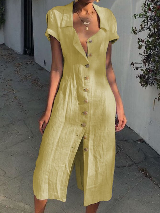 Maxi Summer Buttoned Solid Bottons Shirt Dress