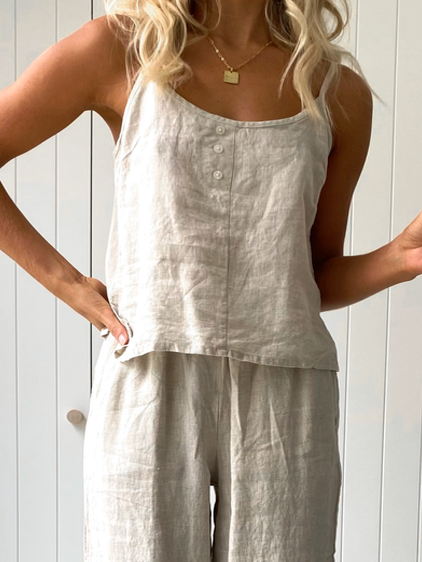 Summer Outfits Casual Plain Linen Suits Sleeveless Tank Top and Comfy Pants Two-Piece Sets