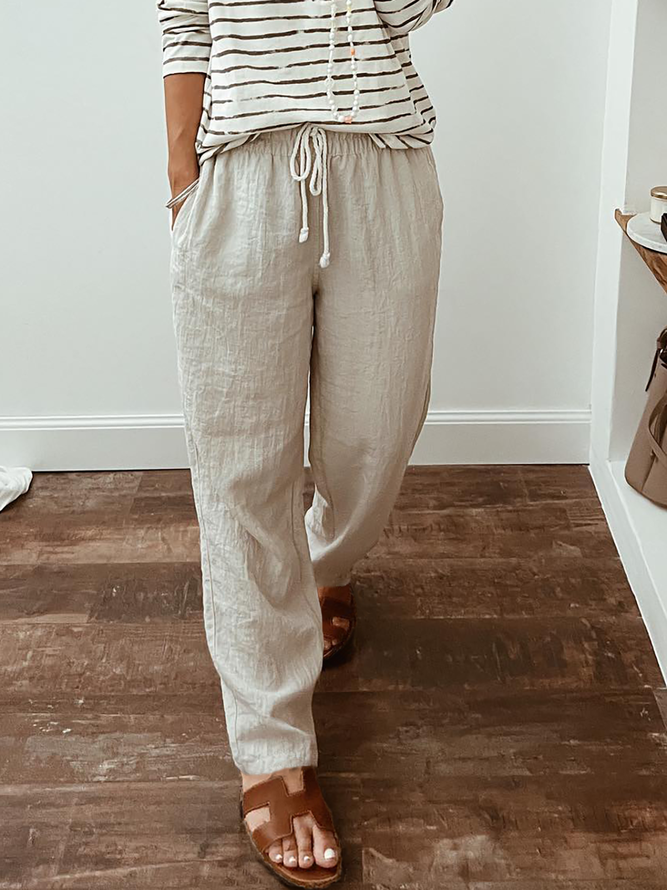 Women Drawstring Waist Pockets Comfy Lounge Workout Plain Cotton Pants