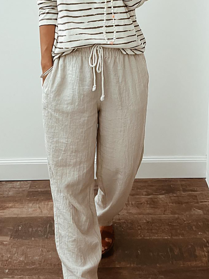 Women Drawstring Waist Pockets Comfy Lounge Workout Plain Cotton Pants