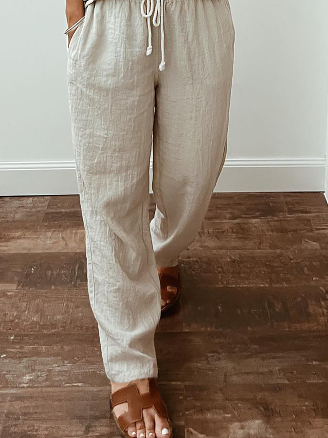 Women Drawstring Waist Pockets Comfy Lounge Workout Plain Cotton Pants