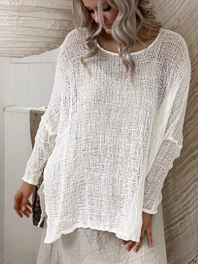 Women White Long Sleeve Lightweight breathable Cotton linen Tunic Top
