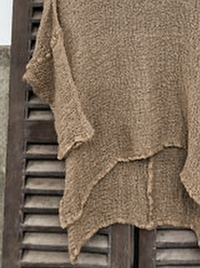 Women Khaki Summer Half sleeve Crew Neck Cotton And Linen Loose Tunic Top