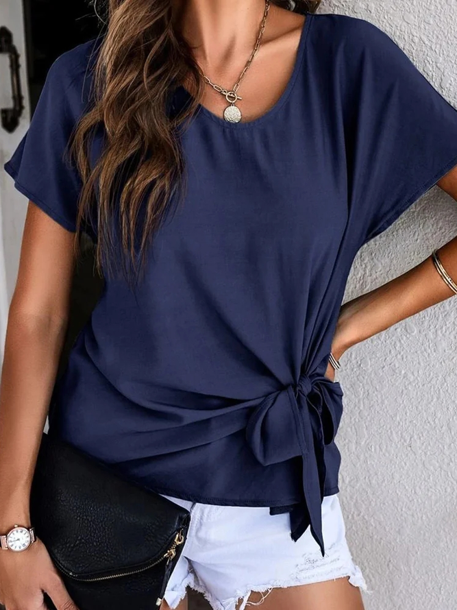 Casual Loose Batwing Sleeve Plain Crew Neck Shirt