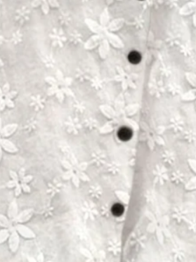 Women Plain Elegant Turtleneck Floral Lace Button Short Sleeve Cotton Linen Blouse