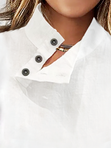 Women Casual Half Open Collar Button Short Sleeve White Summer T-shirt