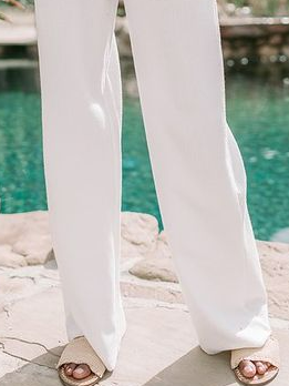 Women Loose Drawstring Wasit Casual Pockets Linen White Pants	