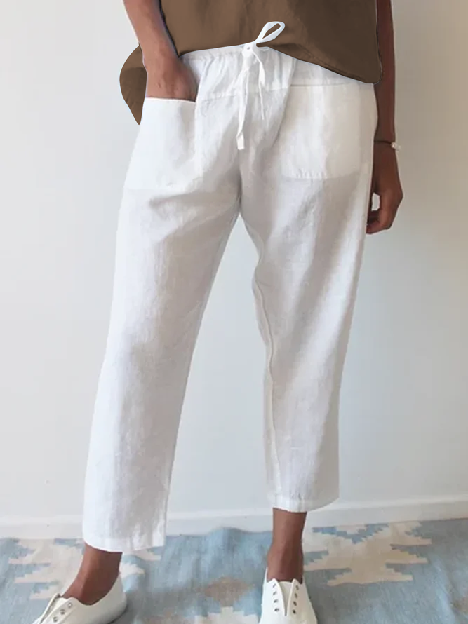 Women's Cotton Linen Pocket Cropped Pants