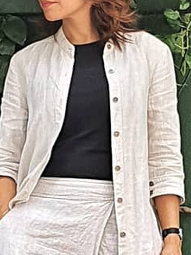 Loose Plain Linen Cotton And Linen Blouse